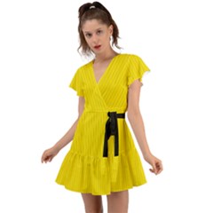 Bumblebee Yellow - Flutter Sleeve Wrap Dress by FashionLane