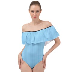 Baby Blue - Off Shoulder Velour Bodysuit  by FashionLane