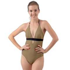 Bronze Mist - Halter Cut-out One Piece Swimsuit by FashionLane