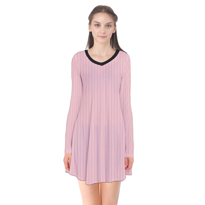 Baby Pink - Long Sleeve V-neck Flare Dress