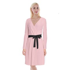 Baby Pink - Long Sleeve Velvet Front Wrap Dress by FashionLane