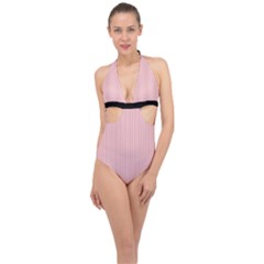 Baby Pink - Halter Front Plunge Swimsuit by FashionLane