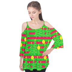 Xmastreedressred&green Flutter Sleeve Tee 