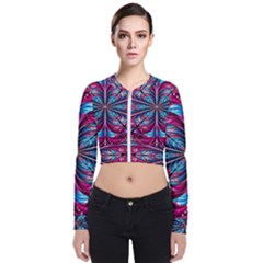 Fractal Flower Long Sleeve Zip Up Bomber Jacket by Sparkle