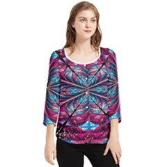 Fractal Flower Chiffon Quarter Sleeve Blouse