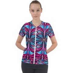 Fractal Flower Short Sleeve Zip Up Jacket by Sparkle