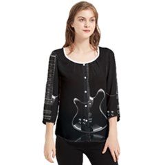 Fractal Guitar Chiffon Quarter Sleeve Blouse by Sparkle