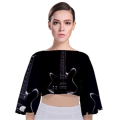 Fractal Guitar Tie Back Butterfly Sleeve Chiffon Top by Sparkle