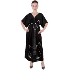 Fractal Guitar V-neck Boho Style Maxi Dress by Sparkle