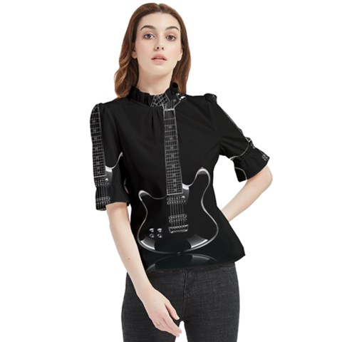 Fractal Guitar Frill Neck Blouse by Sparkle