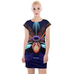 Fractal Flower Cap Sleeve Bodycon Dress by Sparkle