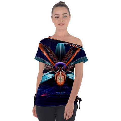 Fractal Flower Off Shoulder Tie-up Tee by Sparkle