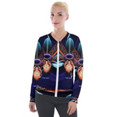 Fractal Flower Velvet Zip Up Jacket by Sparkle