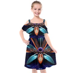 Fractal Flower Kids  Cut Out Shoulders Chiffon Dress by Sparkle