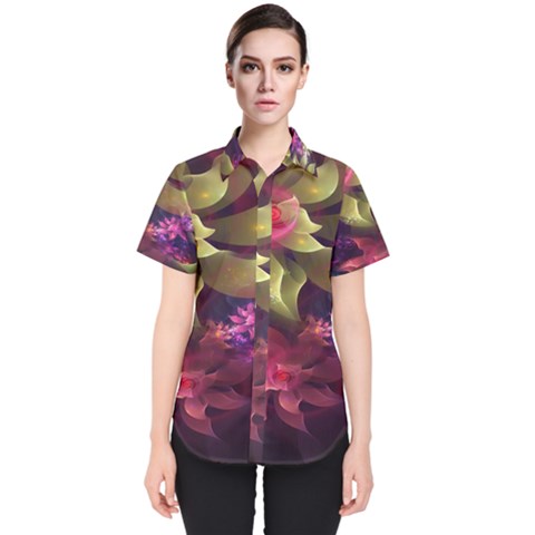 Fractal Flower Women s Short Sleeve Shirt by Sparkle