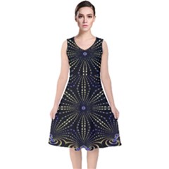 Fractal Mandale V-neck Midi Sleeveless Dress  by Sparkle