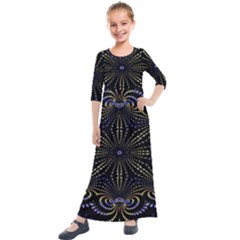 Fractal Mandale Kids  Quarter Sleeve Maxi Dress by Sparkle