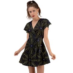 Fractal Mandale Flutter Sleeve Wrap Dress by Sparkle