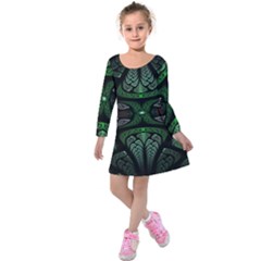 Fractal Illusion Kids  Long Sleeve Velvet Dress by Sparkle