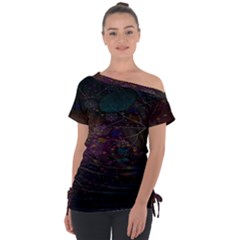 Fractal Leafs Off Shoulder Tie-up Tee