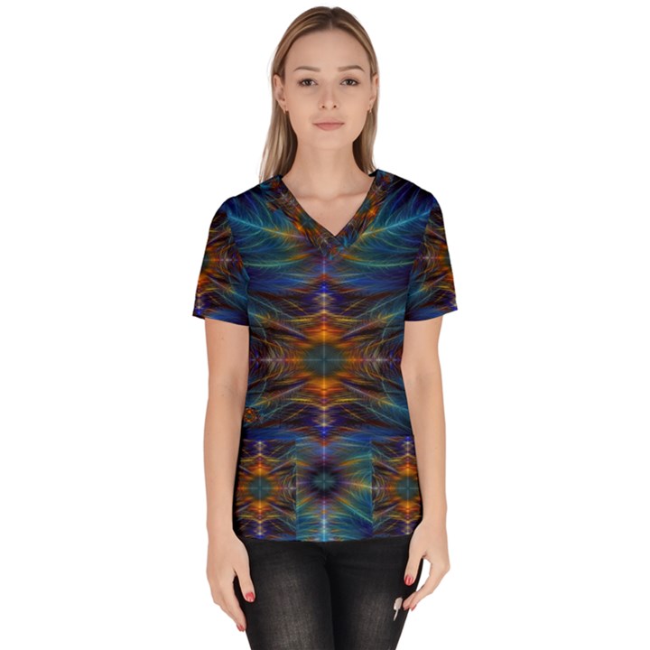 Fractal Flower Women s V-Neck Scrub Top