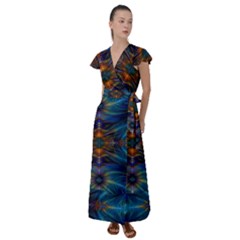 Fractal Flower Flutter Sleeve Maxi Dress by Sparkle