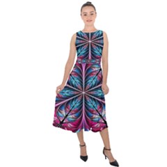 Fractal Flower Midi Tie-back Chiffon Dress by Sparkle