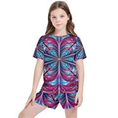 Fractal Flower Kids  Tee And Sports Shorts Set by Sparkle