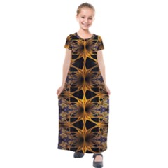 Fractal Flower Kids  Short Sleeve Maxi Dress by Sparkle