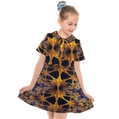 Fractal Flower Kids  Short Sleeve Shirt Dress by Sparkle