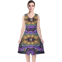 Fractal Illusion V-neck Midi Sleeveless Dress  by Sparkle