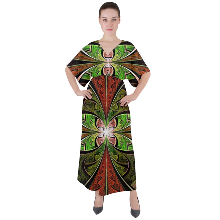 Fractal Design V-Neck Boho Style Maxi Dress