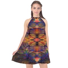 Fractal Flower Halter Neckline Chiffon Dress 