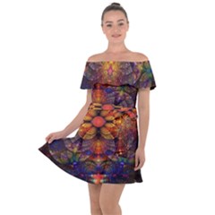 Fractal Flower Off Shoulder Velour Dress by Sparkle