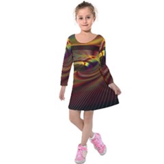 Fractal Illusion Kids  Long Sleeve Velvet Dress by Sparkle