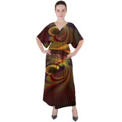 Fractal Illusion V-Neck Boho Style Maxi Dress