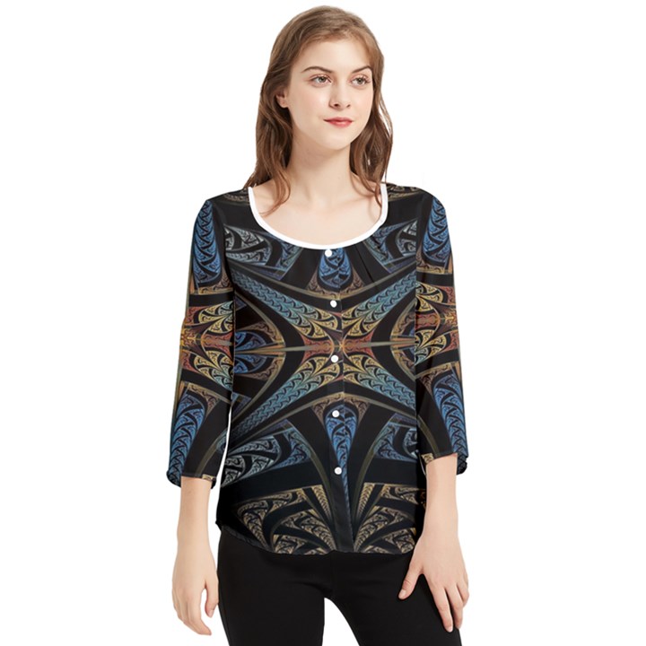 Fractal Flower Chiffon Quarter Sleeve Blouse