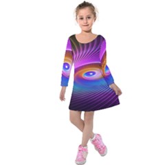 Fractal Illusion Kids  Long Sleeve Velvet Dress by Sparkle