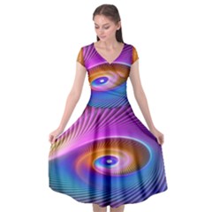 Fractal Illusion Cap Sleeve Wrap Front Dress