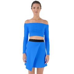 Azure Blue - Off Shoulder Top With Skirt Set by FashionLane