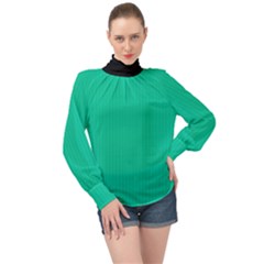 Caribbean Green - High Neck Long Sleeve Chiffon Top by FashionLane