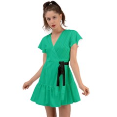 Caribbean Green - Flutter Sleeve Wrap Dress by FashionLane