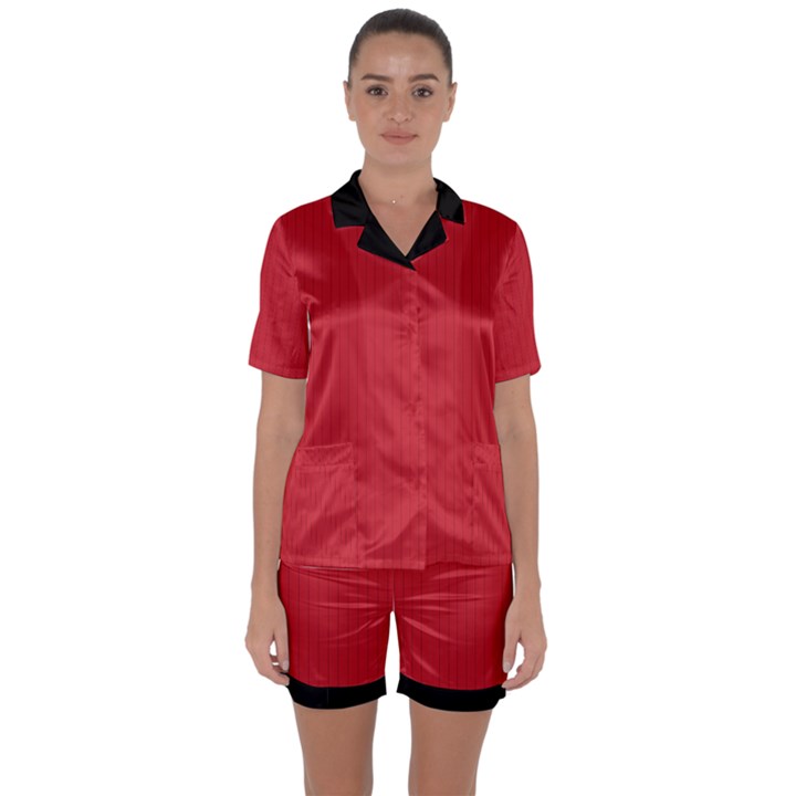 Flame Scarlet - Satin Short Sleeve Pyjamas Set