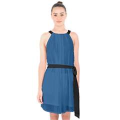 Classic Blue - Halter Collar Waist Tie Chiffon Dress by FashionLane