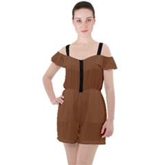 Caramel Cafe Brown - Ruffle Cut Out Chiffon Playsuit by FashionLane