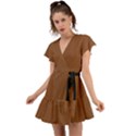 Caramel Cafe Brown - Flutter Sleeve Wrap Dress View1