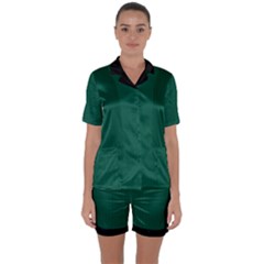 Christmas Green - Satin Short Sleeve Pyjamas Set by FashionLane