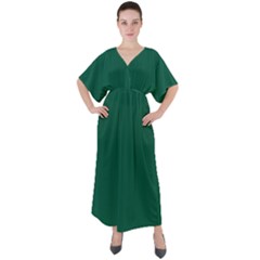 Christmas Green - V-neck Boho Style Maxi Dress by FashionLane