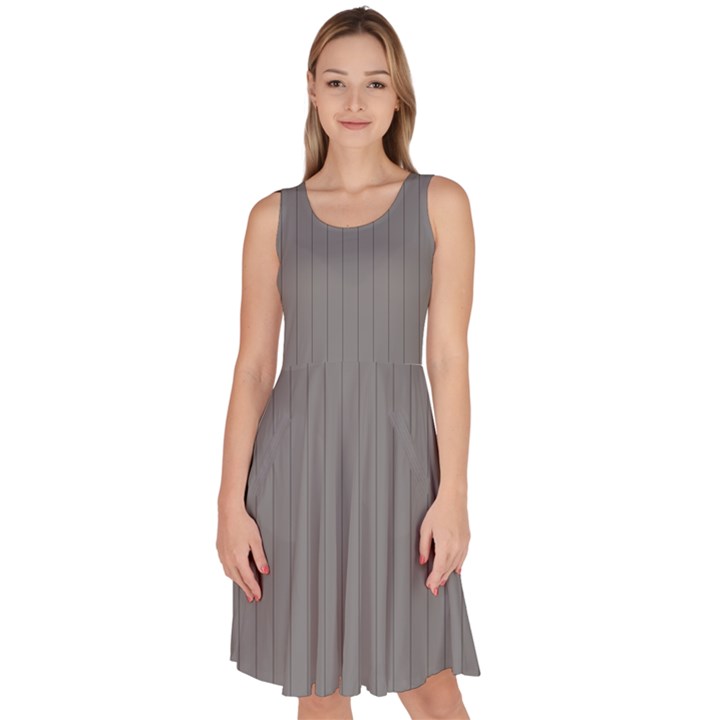 Battleship Grey - Knee Length Skater Dress With Pockets