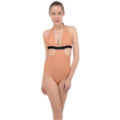 Cantaloupe Orange - Halter Front Plunge Swimsuit by FashionLane